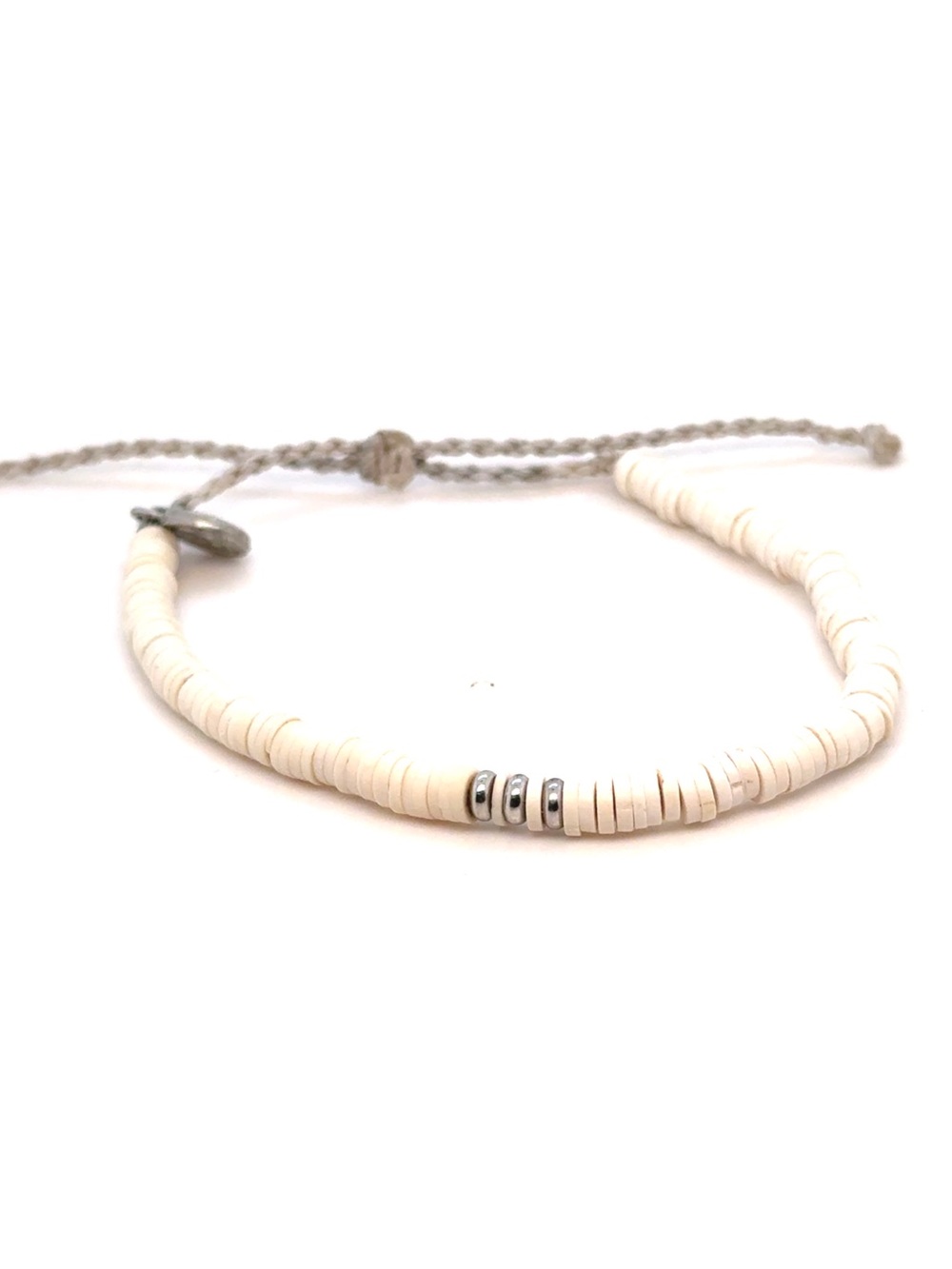 Pura Vida Cream Heishi Bracelet with Silver Accents